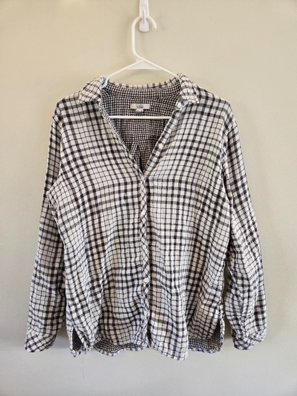 Croft & Barrow Black White Check Plaid Double Cloth Gauze Shirt